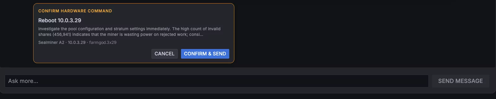 FARMBOT asks before it reboots a miner
