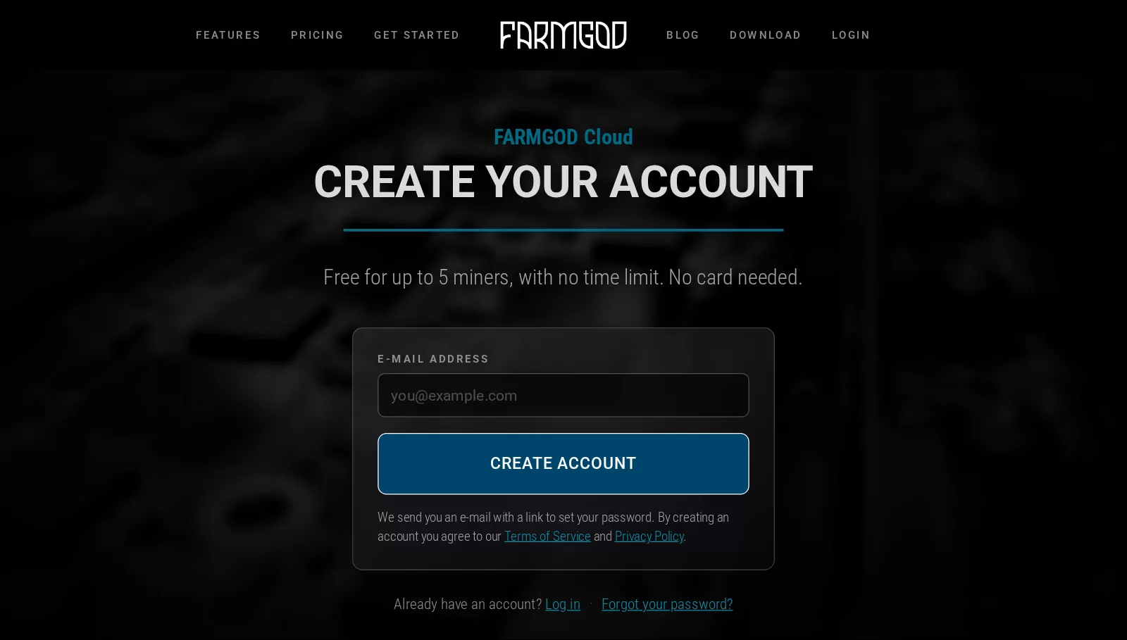 The sign-up page of FARMGOD Cloud