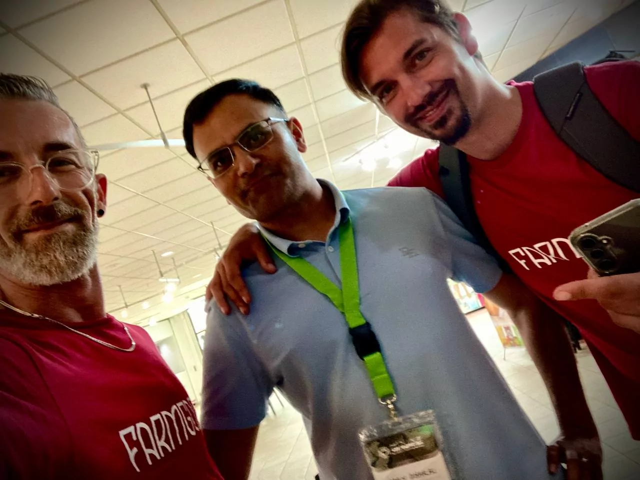 Two red shirts and a guest