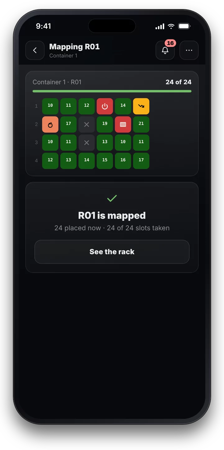 The rack is mapped